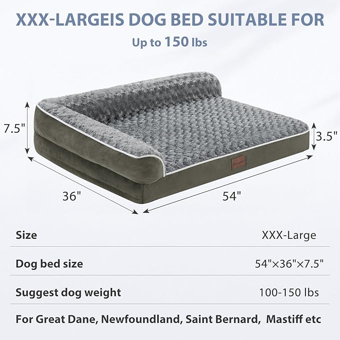 BFPETHOME Orthopedic Dog Beds for Large Dogs-Waterproof Sofa Dog Bed with Removable Washable Cover, Large Pet Bed with Waterproof Lining and Nonskid Bottom, Pet Bed for Dogs