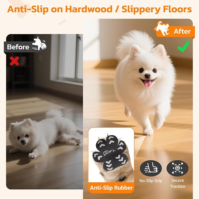 Anti Slip Dog Paw Protector Pads for Senior Dogs, Paw Pads for Dogs Traction, Disposable Self Adhesive Paw Grips for Old Dog on Slippery Hardwood Floor, Black 12 Sets (48pcs) S(4-10lbs)