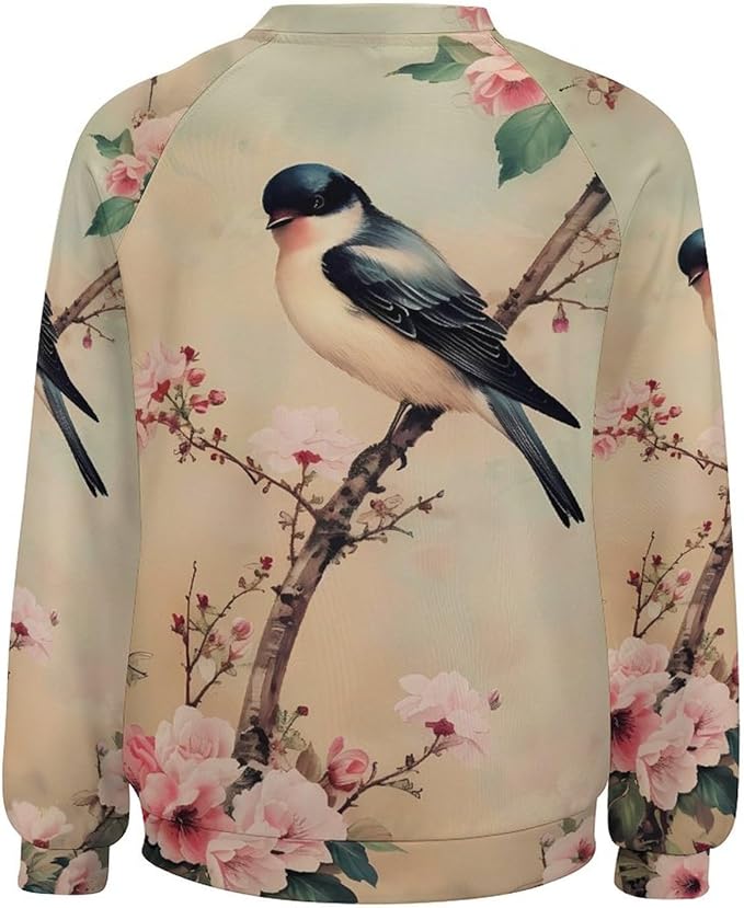 Womens Long Sleeve Tops Y2k Japanese Art Print Sweatshirts Fall Pullover for Women Crewneck Vintage Shirts Boho Tops
