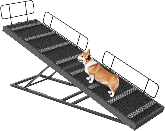 HOOBRO Dog Ramp for Bed, 63 Inch Long Dog Ramp for Couch and Bed, Pet Ramp with Non-Slip Mat and Safety Side Rails, 4 Height Adjustable up to 33 inch, for Small/Large/Old Dogs, Black BK16PT03
