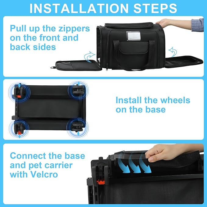 Pet Carrier Airline Approved, Expandable Pet Cat Carriers with Wheels for Dogs, Airline Approved Cat Dog Carrier, TSA Approved Pet Carrier In Cabin, Pet Dog Cat Carrier Soft,Cat Travel Carriers(Black)