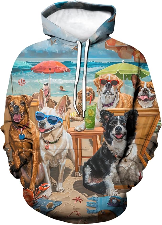 Unisex Adults 3D Dog Cat Printed Hoodies for Men Women Pullover Novelty Sweatshirts with Pockets