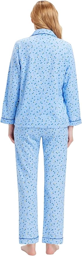 GLOBAL Flannel Pajamas for Women 2-Piece Comfy and Cozy Flannel Pj Set Cotton Loungwear