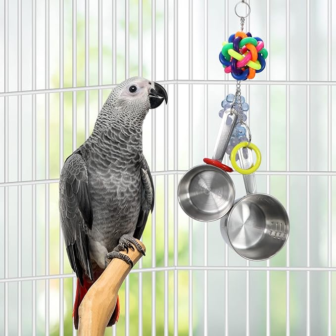 Litewoo Bird Stainless Steel Bell Toys, Safe and Stable Hanging Spoons Pipe Chew Bite Toy（D）