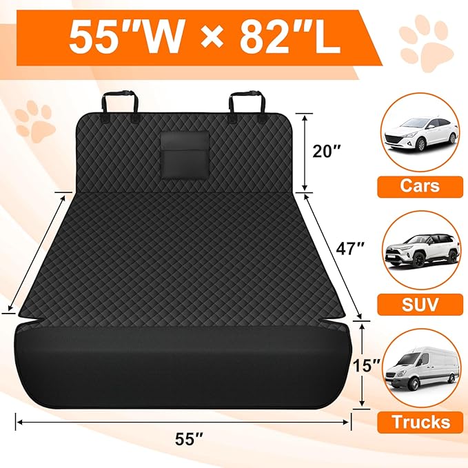SUV Cargo Liner for Dogs - Waterproof Dog Car Seat Cover Mat for SUVs, Sedans, Vans & Trunks with Non-Slip Bumper Flap Protector, Scratchproof Large Size Universal Fit, Black