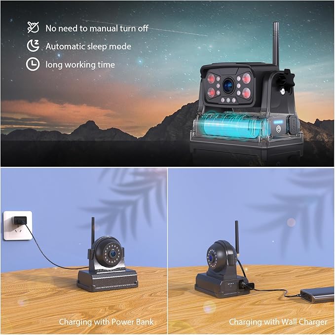 3 Magnetic Wireless Backup Camera with HD 1080P 10" DVR Monitor, 1-Rear View 2-Side View Cameras Wireless System for RV Trailer Trucks, Built-in 9600mAh Battery,Night Vision,Recording- ZEROXCLUB BC103