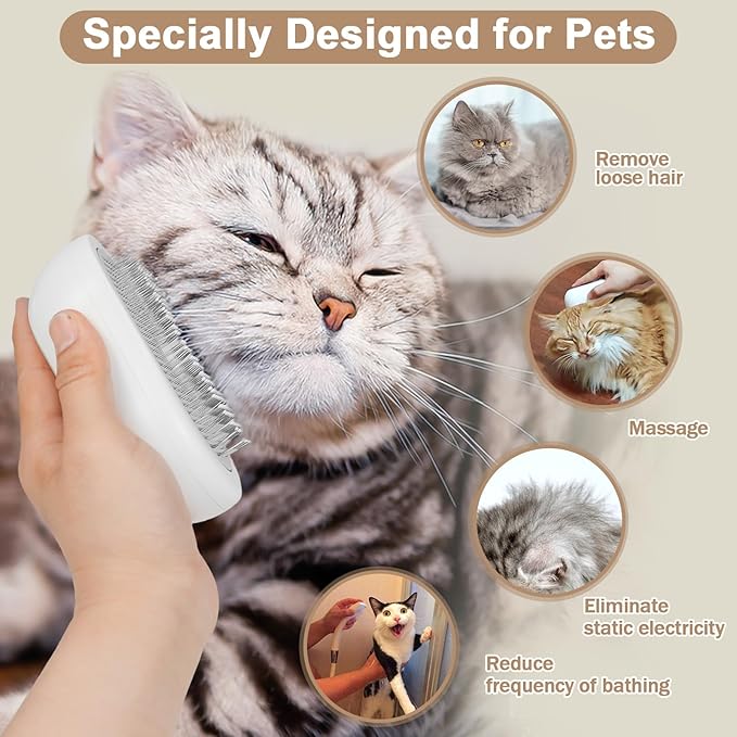Nepfaivy Cat Steam Brush for Shedding - Steaming Cat Brushes for Indoor Cats with Release Button, Steam Slicker Brush for Dogs, Rechargeable Pet Spray Water Hair Removal Comb for Massage, Grooming