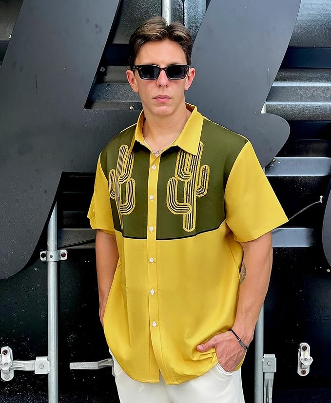 Men’s Hawaiian Shirt Western Cowboy Symmetrical Print Short Sleeve Button Down Casual Beach Holiday Summer Shirt