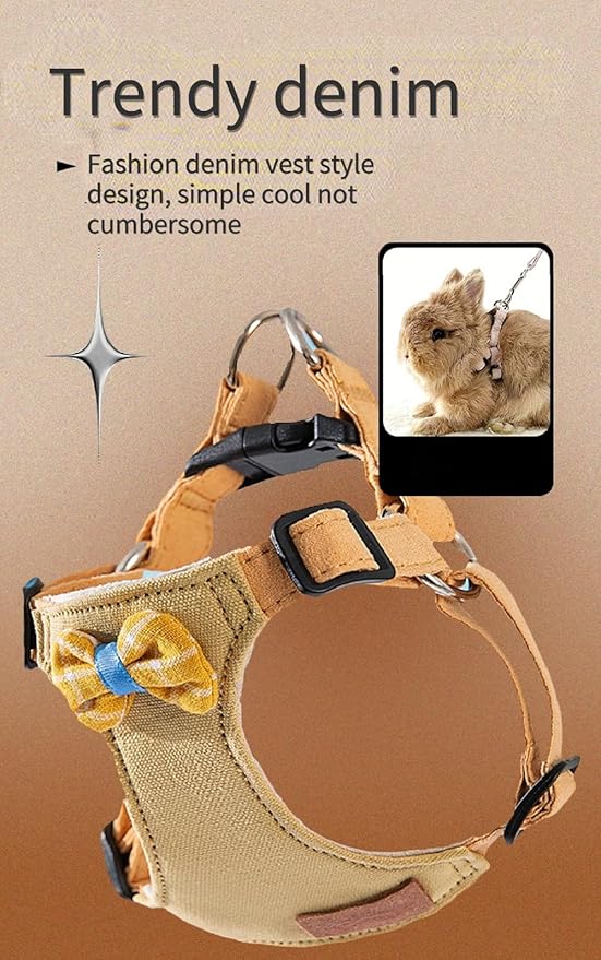 Rabbit Harness and Leash - Adjustable Bunny Harness Escape Proof for Walking Runnig Hiking Camping Outdoor - Cute Small Animal Harness Leash Set (Medium,Pink)