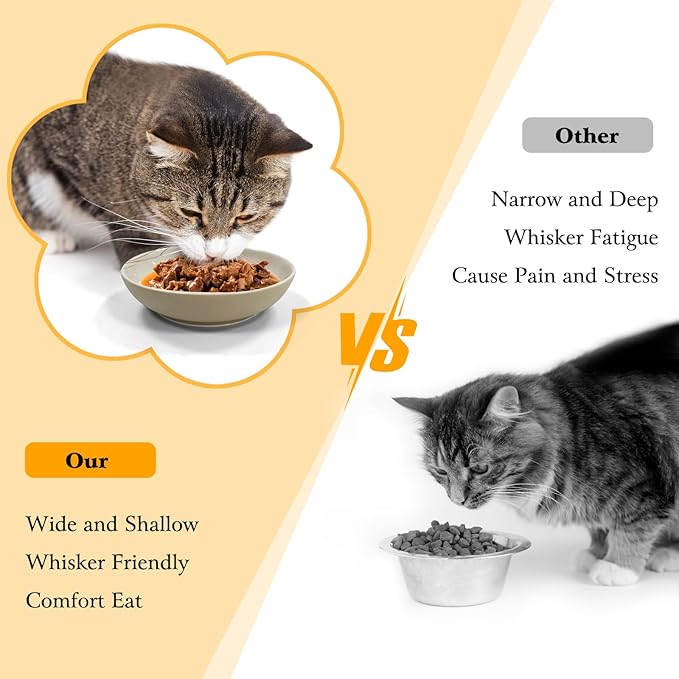 3PCS Cat Food Bowl,Ceramic Cat Dish for Indoor Cats,Wide Shallow Cat Bowls for Dry and Wet Food,Anti Whisker Fatigue Cat Plates for Kitten Cats or Dogs