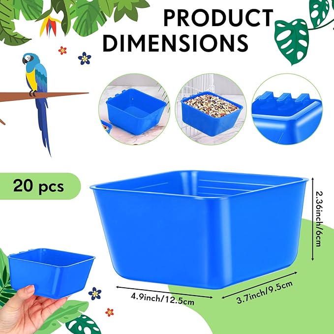 Maxdot 20 Pcs Cage Cups Chicken Feeder Waterer 16 oz Birds Feeders Hanging Bunny Cage Chicken Water Bowl for Pet Parrot Rooster Parakeet Gamefowl Poultry Pigeon Wire Hutch(Blue)