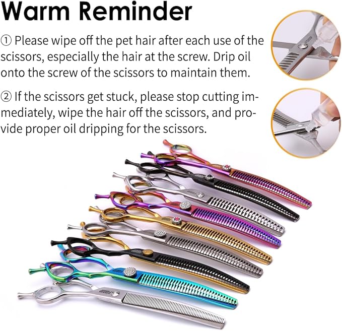 Professional Curved Thinning Shears Dog Grooming Scissors 7.5'' Blue Green Curved Chunkers Shears for Grooming Large Dogs Pet 35 Teeth Japan 440C(Curved Chunkers,Turquoise)