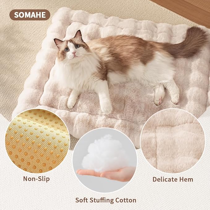 Cat Beds Cozy Pet Mat Faux Fur Kitten Pad Bed for Carriers/Couch Dog & Puppy Cute Friendly 23 x 15 Inch Medium White