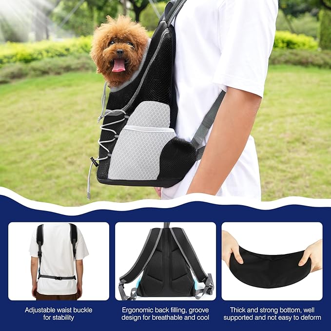 Pawaboo Pet Dog Carrier Backpack, Puppy Dog Travel Front Carrier for Small Medium Dogs Cats, Adjustable Breathable Dog Carrying Backpack with Safety Strips for Hiking, Walking (Black L Up to 14 lbs)