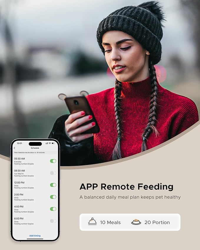 Automatic Cat Feeder with Camera - 2.4GHz APP - Controlled Cat Food Dispenser- Features HD Video for Indoor Use, Easy Setup & Cleaning, 2 - Way Audio, and a Desiccant Bag to Keep Food Fresh