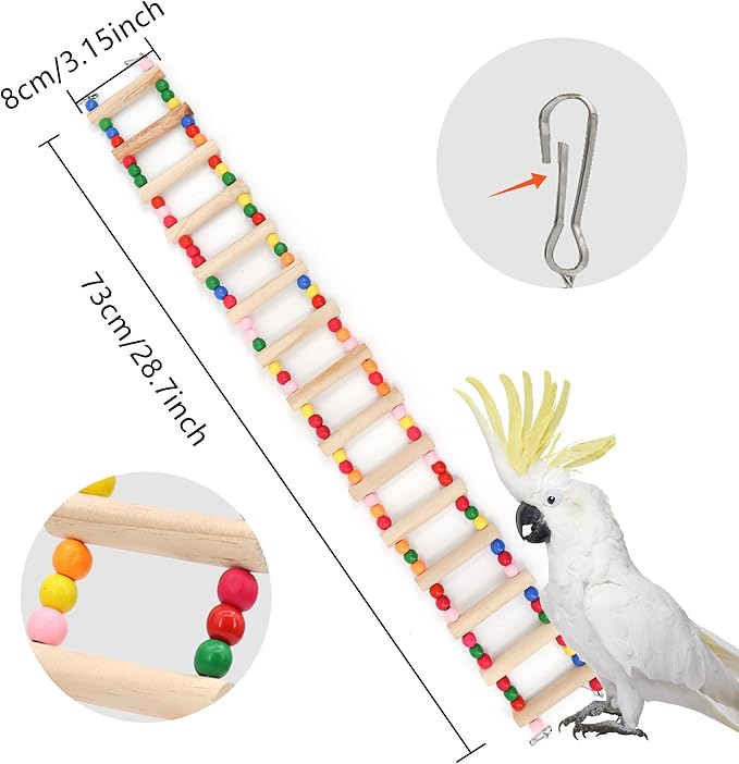 15-Step Bird Ladder Bridge,28.74 x 3.15 inch Raw Wood and Edible Dye,2 Pieces Pet Hamster Climbing Ladder Swing Toys Suitable for Small to Medium Birds,Bird Cage Accessories (15 Ladders -2pcs)