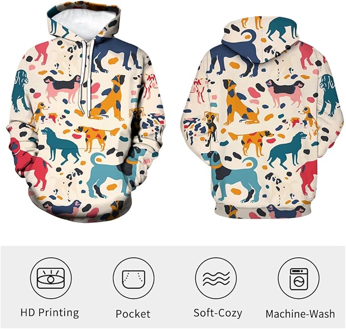 Unisex Adults 3D Dog Cat Printed Hoodies for Men Women Pullover Novelty Sweatshirts with Pockets