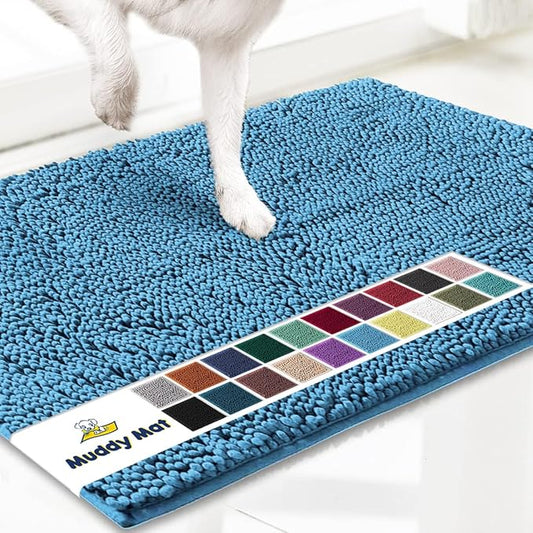 Muddy Mat® Shown on TV – Super Absorbent Door Mat Indoor, Microfiber Quick Dry Chenille Entryway Rug, Non-Slip Front Door Mat, Indoor Mats for Entryway, Machine Washable Pet Rug, Sky Blue 24"x36"