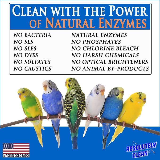 Absolutely Clean Amazing Bird Cage Cleaner and Deodorizer - Just Spray/Wipe - Safely & Easily Removes Bird Messes Quickly and Easily - Made in The US - Fragrance Free - (16oz Pack of 6)