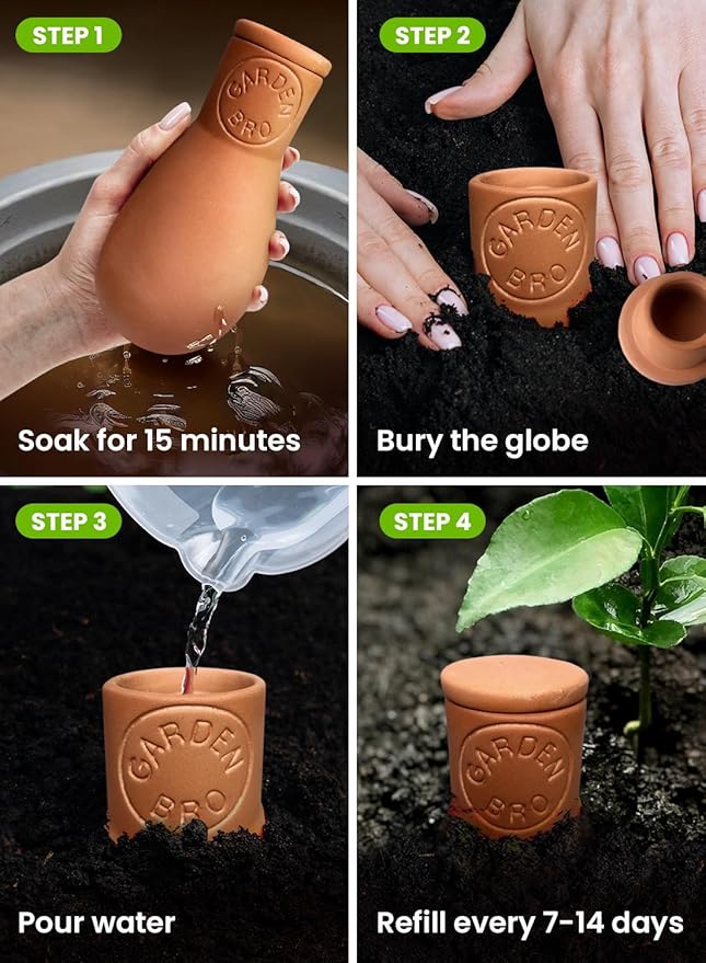 Ollas Terracotta Watering Pots Large - 14 Oz Terracotta Self Watering Globes for 1-Week Easy to Refill - Clay Garden Olla Pots Plant Waterers While On Vacation Outdoor & Indoor [1pc Large 14oz]