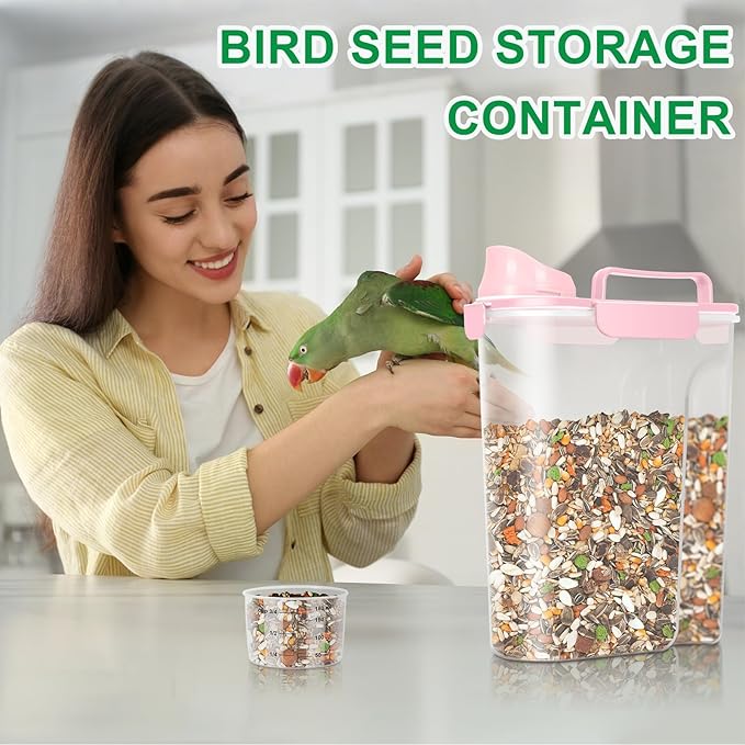 TBMax 2 Pack Cat Dog Food Storage Containers 10 to 14 Lbs, Portable Travel Pet Container Dispenser with Easy-Pouring Spout & Cup, Airtight Bird Seed Container Dog Treat Storage Bin -Pink