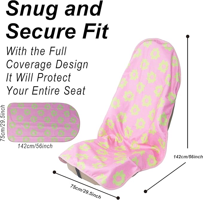 Car Seat Cover Protector Front Seats,for Gym Workout,Running,Swimming,Beach and Hiking,Waterproof Sweat Towel Bucket Seat Covers for Cars SUV Trucks (Flower and Pink, 2Pcs)