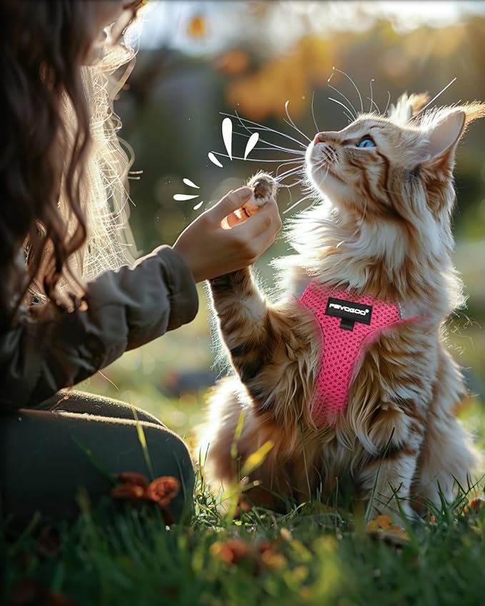 FAYOGOO Cat Harness and Leash Set | Upgrade Step-in Escape Proof Harness | Lightweight Soft Vest, No-Choke Design for Walking, Travel, Camping (Pink)