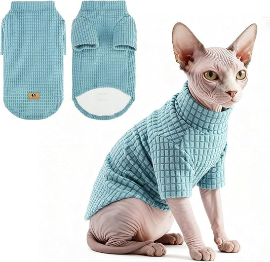 KOOLTAIL Cat Sweater for Sphynx - Soft Fleece Sweaters for Cats Only, Elastic Pet Clothes with Sleeves, Thick Winter Warm Cold Weather Apparel for Hairless Cat, Puppy Pajamas for Small Dogs, Blue S
