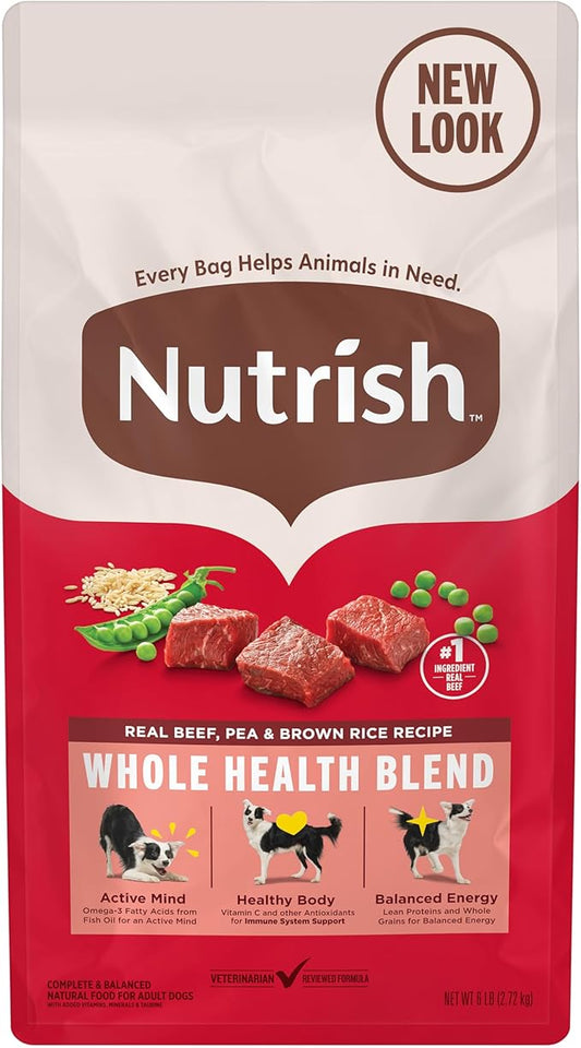 Nutrish Dry Dog Food, Real Beef, Pea & Brown Rice Recipe Whole Health Blend for Adult Dogs, 6 lb. Bag (Rachael Ray)