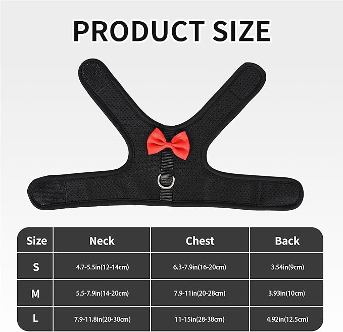 AIITLE Rabbit Harness and Leash Set with Cute Bow, Soft Breathable Mesh Vest Harness for Rabbits Kitten Ferret Puppy Small Pets Walking Supplies Black L