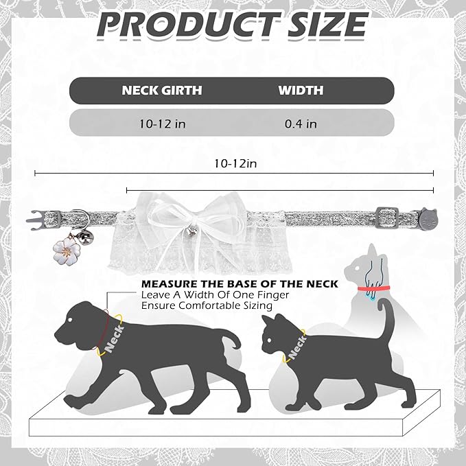 EXPAWLORER Cat Collar Breakaway,Adjustable Soft Lace Cat Collars for Girl Cats with Heart Accessory,Safety Quick Release Cute Pet Collar for Kitten,Small Dog