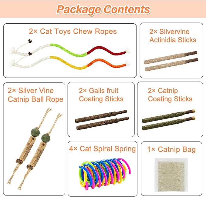 Cat Chew Toy Silvervine Sticks for Cats,Cat Chew Rope for Dental Cleaning Teeth, KittenTeething Toys for Bored Indoor Adult Kittens, Kitten Teething Toys for Indoor Cats (15pcs)
