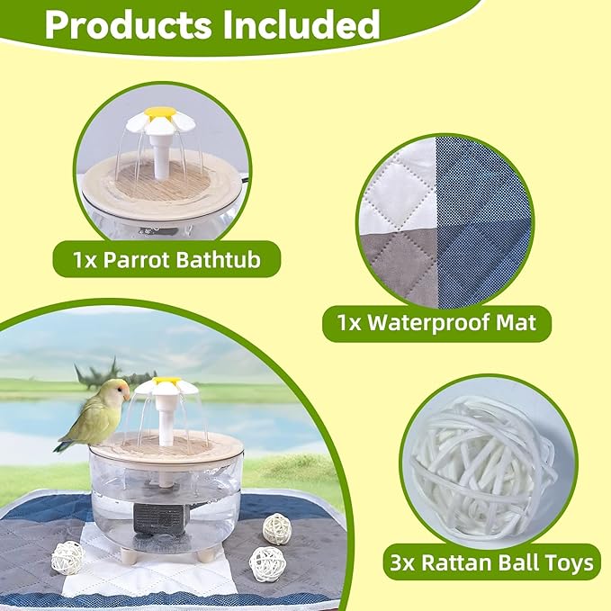 kathson Parrot Bathtub,Automatic Bird Bath Shower,Parakeet Bath Tub with Petal Circulating Filter Fountain,Birds Cage Bathing for Small Medium Parrots Lovebirds Conures Finches Cockatiels Budgie