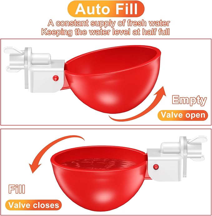 Chicken Waterer Cups, 6 Pack Automatic DIY Chicken Water Cups with 3/8'' Hole Saw