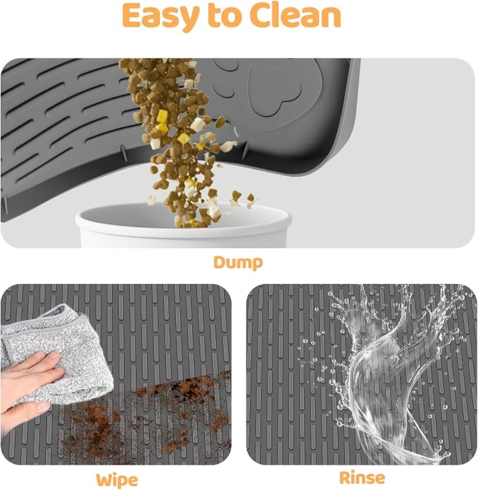 Cat Food Mat, 34" x 22" Large Silicone Pet Feeding Mat for Food and Water Bowls Non-Slip, Easy to Clean (Dark Grey)