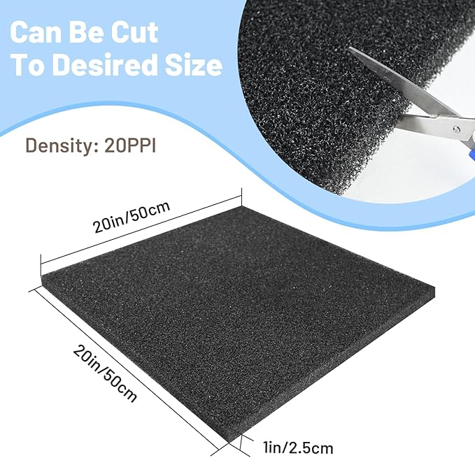 Aquarium Filter Sponge, Aquarium Filter Foam for Mechanical Filtration, Traps Large Debris & Filters Water, Cut to Fit Fish Tanks, Ponds, Turtle Tanks, Salt & Freshwater, 20x20x1 in, 20PPI
