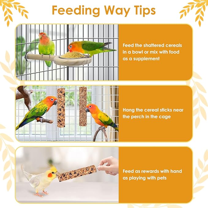 KATUMO Parrot Treats 2 PCS Bird Crunch Sticks Cockatiel Treats Parakeet Snacks Conure Food Sticks for Parakeet Cockatiel Canary Finch Lovebird Conure Lorikeet Parrots