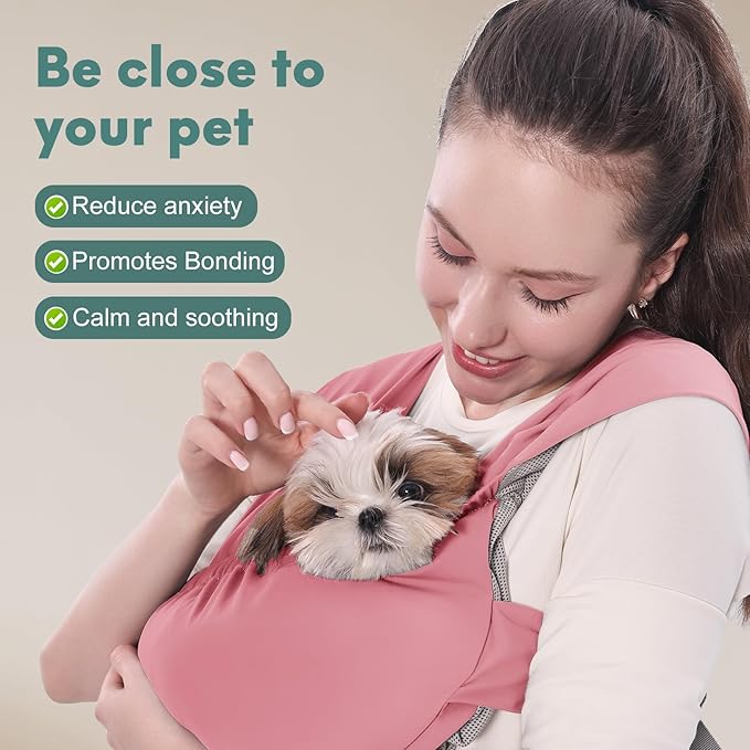 Supet Dog Sling Carrier for Small Pets, Hands Free Front Cat Sling, Reducing Back Neck Pain Anti-Anxiety, Adjustable Soft Carrying (Pink, Plus)
