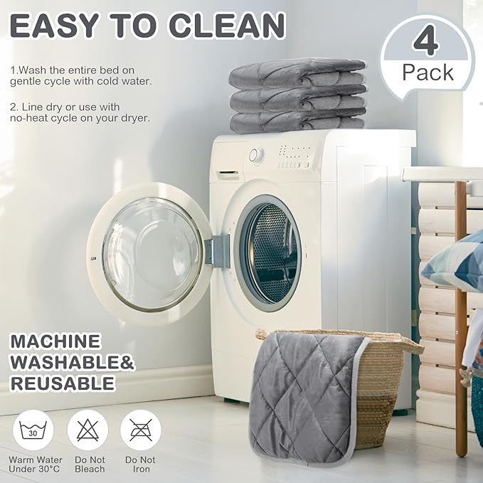 4 Pack Self Heating Cat Pad Self Warming Dog Mat Reflects Body Heat Extra Warm Thermal Pet Pad Washable Dog Cat Bed Crate Bed Mat Blanket(Gray,45 x 28 Inch)