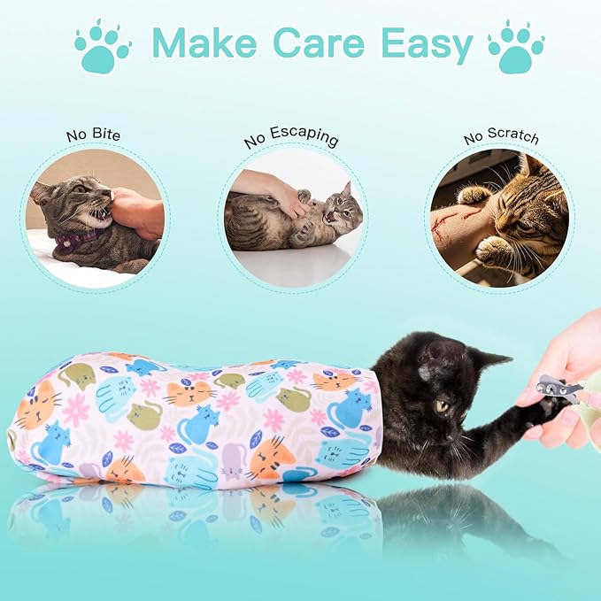 17.7" Cat Grooming Wrap, Cat Wrap for Cutting Nails, Self-Adherent Fabric Wrap for Cats, Anti-Scratch, Anti-Escape, Multifunctional Swaddle Wrap Pet Tool (Panda, Medium)