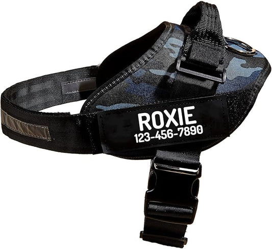 PawPawify Custom No Pull Dog Harness with Name and Phone Number, Heavy Duty Personalized Pet Vest to Prevent Tugging, Pulling, or Choking, Training and Walking (Camouflage Navy, XS (Chest 14-17in))