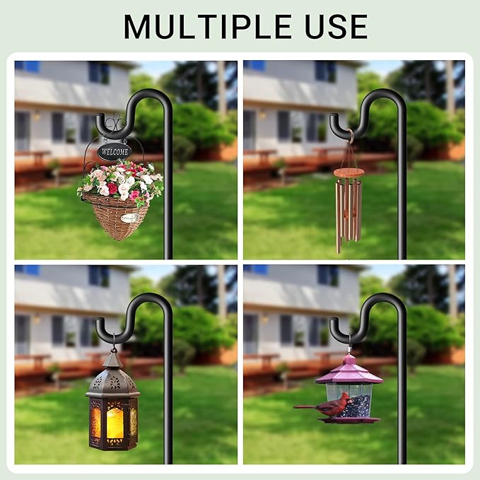 108" Shepherds Hooks for Outdoor, Extra Thick Bird Feeder Pole with 5 Prong Base, Adjustable Shepards Hook for Garden, Weddings, Hanging Plant