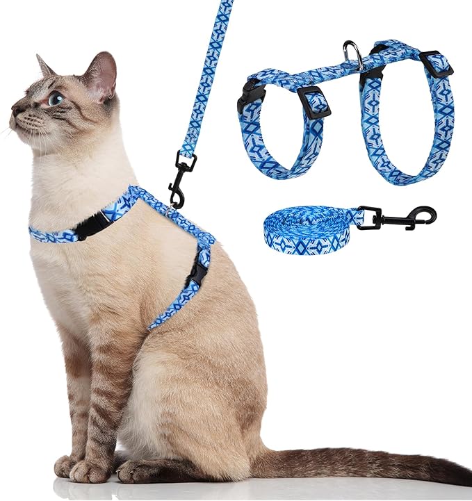 PAWCHIE Cat Harness and Leash Set, Cats Escape Proof-Adjustable Kitten Harness Lightweight Soft Outdoor Walking Travel Pet Safe Harness, Puppy Harness for Girl Cats Bunny Rabbit Small Dog, Blue S