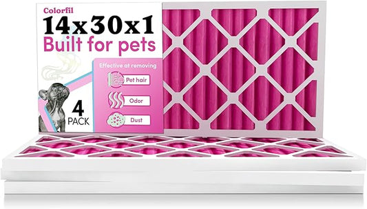 Colorfil 14x30x1 Air Filter (4-Pack) | Made in the USA | Color Changing | Remove Cat and Dog Odor | MERV 8 for Pet Hair Dander and Dust | 13.75"x29.75"x0.75" Exact Size