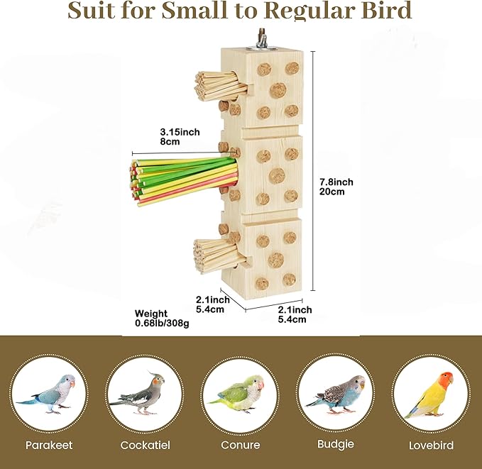 Parrot Toy Cage Perch with Pine Wood Foraging Smart Chewing Toy Soft Corks for Small to Regular Size Parrot Cockatiel Foraging Toy