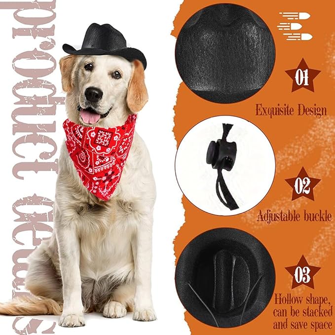 Dog Cowboy Costume Mini Black Cowboy Hat Pet Bandana Halloween Costume for Cat Size S