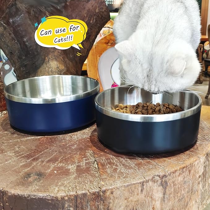 LIHONG Stainless Steel Dog Bowls for Small Medium Sized Dogs Non Slip,Insulated Dog Bowl,Pet Bowl for Food and Water,Rustproof(40oz,Blue)