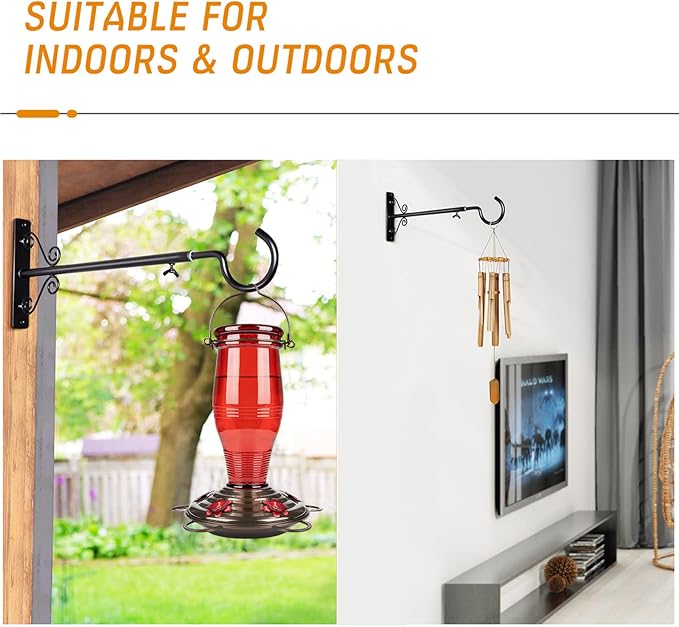 BOLITE Bird Feeder Hanger(16 to 24 Inch), Adjustable Hanging Plant Brackets, Wall Hooks for Hanging Bird Feeders, Planters, Lanterns, Wind Chimes, String Lights, 2 Pack, Black