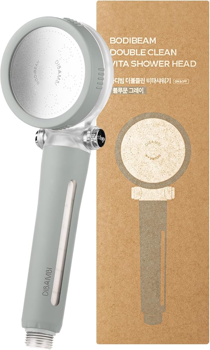 Filtered Handheld Shower Head with Vitamin C & Sediment Filter, High Pressure Water Flow, Water Saving, Reduces Chlorine for Dry Skin & Hair, On/Off Switch, Made in Korea - Bluemoon Gray