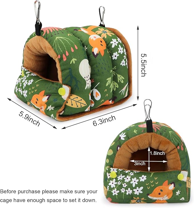 Wontee Bird Nest House Winter Warm Snuggle Hut Bird Bed Hanging Hammock for Parrots Budgies Parakeets Caique Senegal Cockatiels Conures (Small, Green)